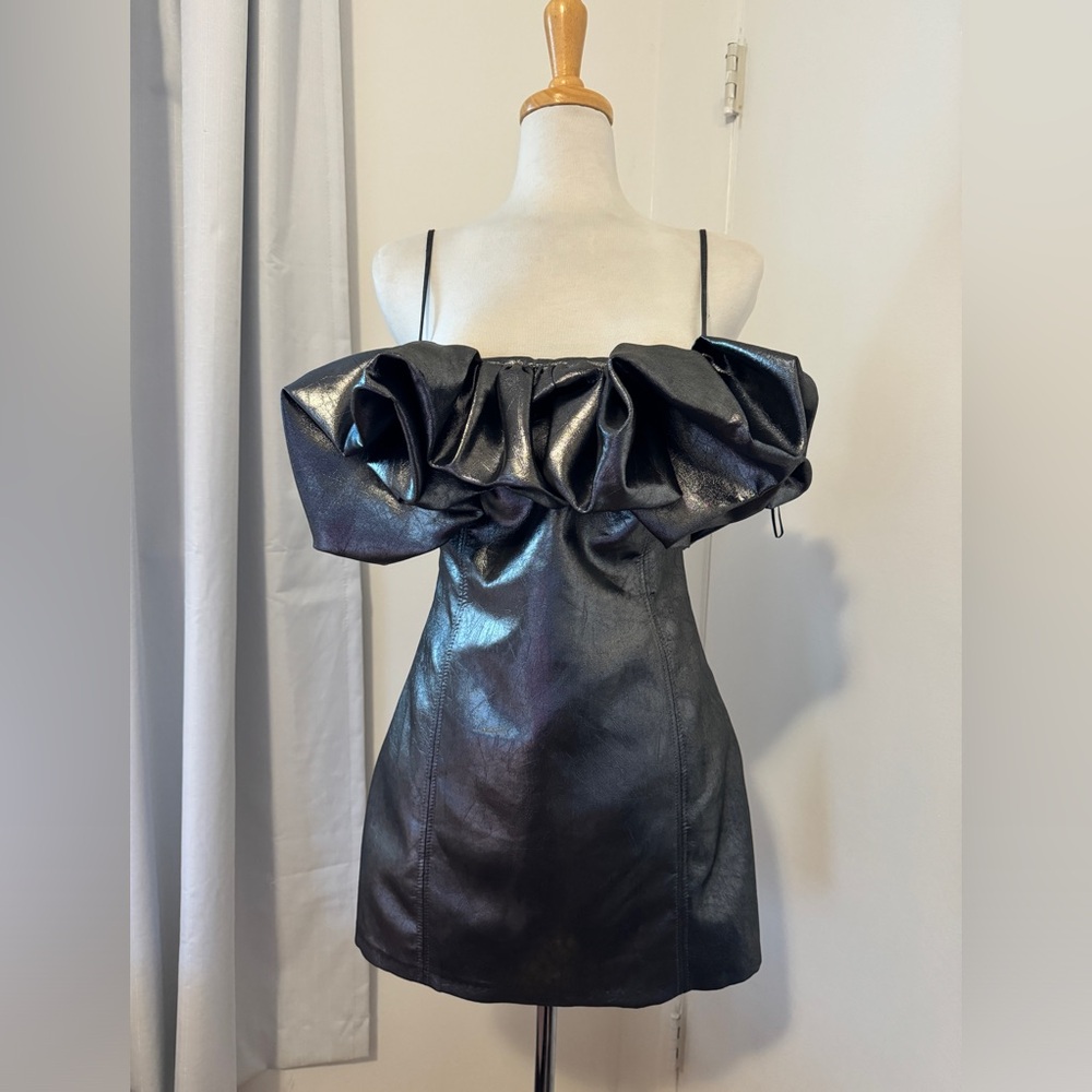 NWT ZARA Voluminous Ruffle Silver Metallic Short Dress Size Medium (M)
